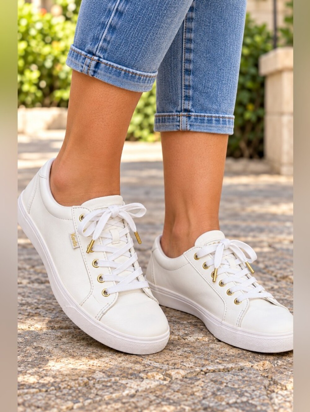 Keds Jump Kick Leather White Gold Sneakers Womenโs Size 9M WH63681